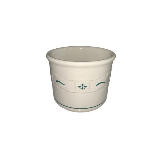Longaberger Woven Traditions Heritage Ceramic Crock Ivory Base green accents USA - Picture 2 of 6